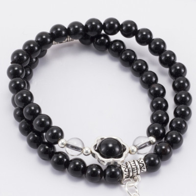 Vòng 2 Line Đá Núi Lửa Phối Charm Bạc (6mm) Ngọc Quý Gemstones