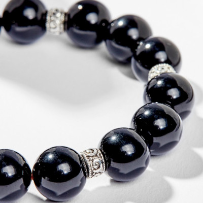 Vòng Tay Phong Thủy Đá Obsidian Phối Charm Tỳ Hưu Bạc (10mm) Mệnh Thủy, Mộc Ngọc Quý Gemstones