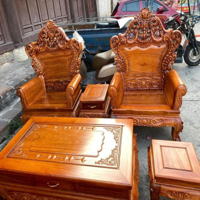 Bộ bàn ghế hoàng gia Louis vách trơn gỗ gõ đỏ 6 món ( Anh Văn - Thuận Thành,Bắc Ninh )