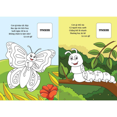 Sách - Bé tô màu: Khám phá vườn côn trùng kì thú (côn trùng, bò sát, lưỡng cư (20+ hình dán sticker (VT -MK)