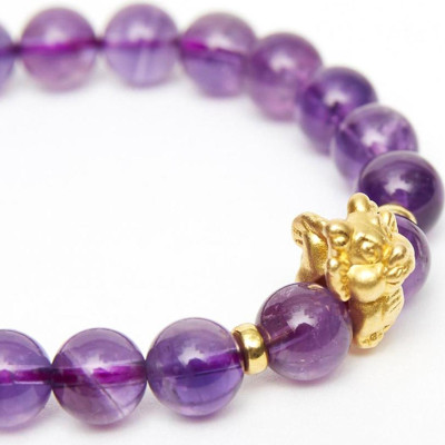 Vòng tay đá thạch anh tím charm tuổi thìn bạc mạ vàng 24K 8mm mệnh hỏa, thổ - Ngọc Quý Gemstones
