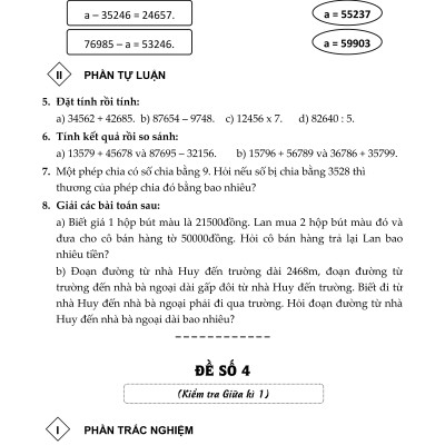 Sách - 100 Đề Kiểm Tra Toán Giúp Em Đạt Điểm 10 Môn Toán 4