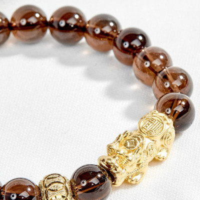 Vòng tay thạch anh khói thiên nhiên phối tỳ hưu mạ vàng Ngọc Quý Gemstones
