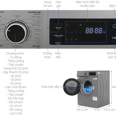 Máy sấy thông hơi 7 kg Toshiba TD-H80SEV(SK) - HÀNG CHÍNH HÃNG - CHỈ GIAO HCM
