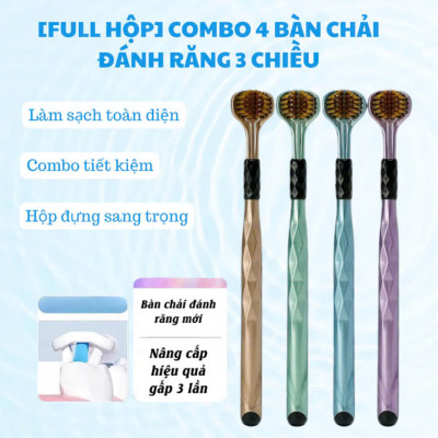 COMBO 4 Bàn Chải Đánh Răng 3 Mặt, Bàn Chải Đánh Răng Đa Chiều Làm Sạch Đồng Thời Cả 3 Bề Mặt Của Răng, Lông Mềm Mượt
