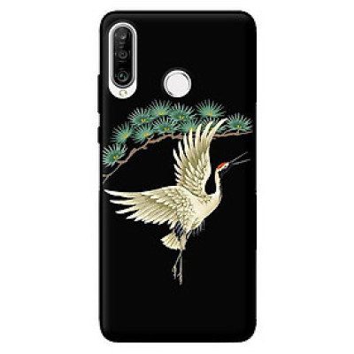 Ốp in cho Huawei P30 Lite Hạc Trắng Nền Đen - Hàng chính hãng