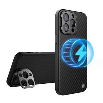 Ốp Lưng Sợi Carbon Chống Rơi Chống Trượt Cho Iphone 14 Pro Max, 15 Pro , 15 Pro Max hiệu Nillkin CarboProp hỗ trợ sạc từ có giá đỡ bảo vệ camera - Hàng nhập khẩu