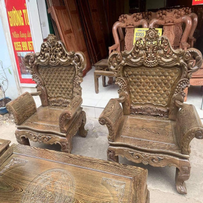 Bộ Bàn Ghế Hoàng Gia Gỗ Mun Đuôi Công