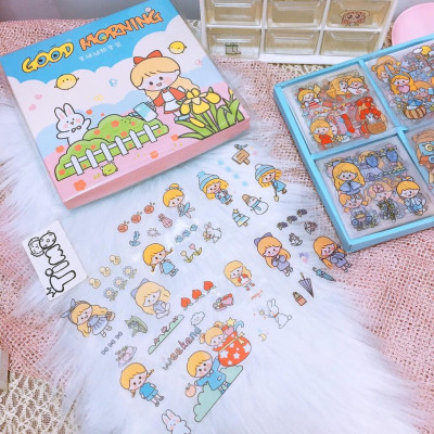 Hình dán sticker cute dán sổ tay decor combo hộp 100 tấm stickers chống nước ST2