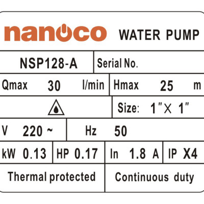 MÁY BƠM NƯỚC NÓNG TĂNG ÁP ĐIỆN TỬ NANOCO NSP128-A 128W- HÀNG CHÍNH HÃNG
