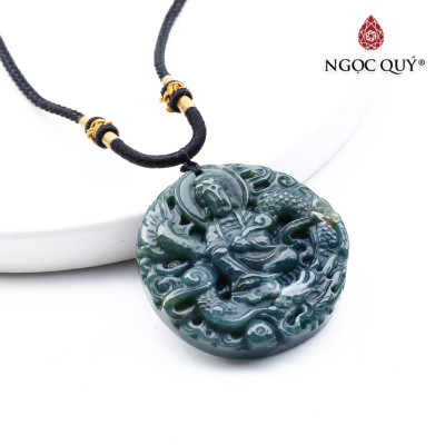 Mặt dây chuyền Quan âm cưỡi rồng đá chalcedony mệnh hỏa, mộc - Ngọc Quý Gemstones