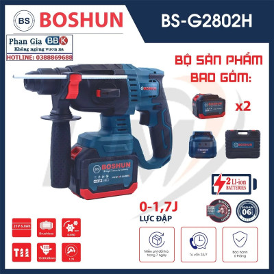 Máy Khoan Bê Tông 21V Dùng Pin BOSHUN 15 Cell Loại Cao Cấp - Khoan Đục Bê Tông Đa Năng - Bảo Hành 12 Tháng