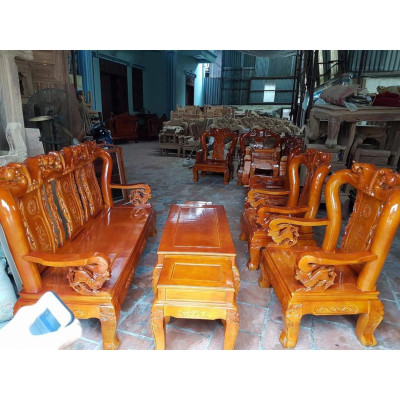 Bộ bàn ghế giả cổ trạm đào gỗ sồi nga