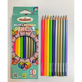 Colormate - Hộp Giấy 10 Cây Bút Chì Màu Neon Và Metallic