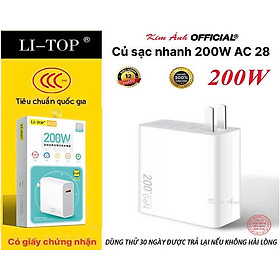 Củ sạc nhanh Gallium Nitride 200W LI-TOP AC28, có chứng nhận 3C tiêu chuẩn quốc gia, bảo hành hàng chính hãng 12 tháng