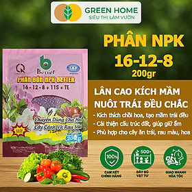Phân bón NPK 16-12-8-11S+TE Greenhome, Better, Bao 1kg, Phát Triển Nhanh Thân, Cành, Lá, Bộ Rễ