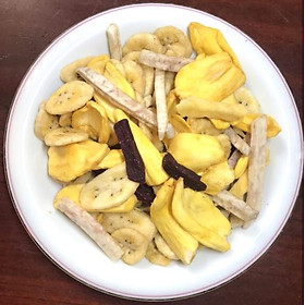 [ Combo: thùng = 10 gói x 100 grs/gói ]  05 Gói Mít Sấy và 05 Gói Trái Cây Sấy Chân Không (Mixed Fruit Chips), Giòn Xốp Tự Nhiên – BAVIFOOD, Khối Lượng: 1 kg (thùng = 10 gói x 100 grs/gói) – Premium