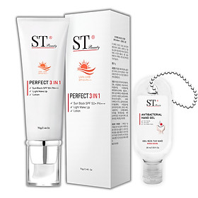 ST Beauty - Kem Chống Nắng 3 in 1: SPF 50+ PA+++ - Make Up - Cân Bằng Độ Ẩm Cho Da - ST Beauty PERFECT 3in1 Sun Cream - Tặng 1 Gel Rửa Tay Khô Móc Khóa 30ml