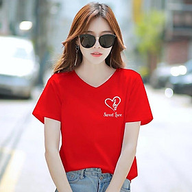 Áo thun nữ MXM cổ tim form rộng in tim Sweet Love thun cotton 4 chiều từ 45-60kg ( ANU035 )