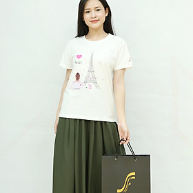 Áo Thun Nữ Hàng Hiệu, Phối Hình In Tháp Paris Sang Trọng, Chất Liệu Organic cotton100% Sợi Bông, mềm mại, thoáng khí, Tốt Cho làn da, sản phẩm chính hãng