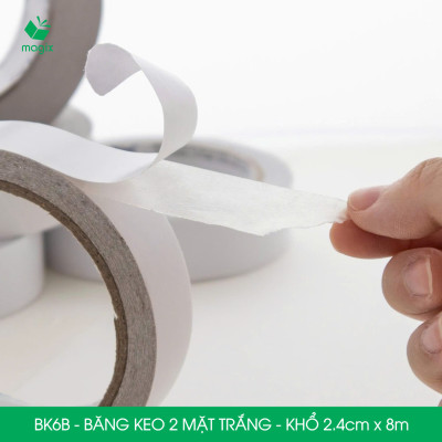 BK6B - 12 cuộn băng keo 2 mặt siêu dính - Khổ 2.4cm x 8m - Băng dính 2 mặt, băng keo hai mặt