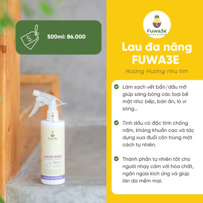 Bình xịt tẩy lau đa năng Fuwa3e hương nhu 500ml lau kính lau bếp và nhiều bề mặt