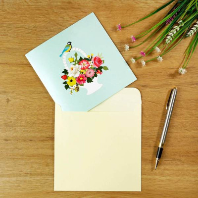 Thiệp 3D Pop Up Giỏ Hoa & Chim – Thiệp Hoa Chúc Mừng, Sinh Nhật, Tri Ân, Độc Đáo, F18