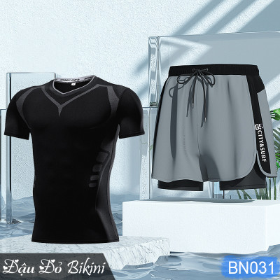 Quần bơi nam 2 lớp cao cấp, phong cách boxer ống ngắn rộng rãi, họa tiết da cá nam tính, lớp trong thun bơi co giãn, lớp ngoài trượt nước dày dặn nhanh khô | BN026