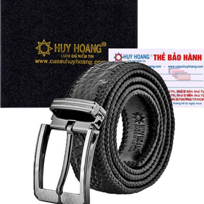Thắt Lưng Nam Da Cá Sấu Đan Viền Bản Lớn Đầu Kim Huy Hoàng HT4294 - Đen