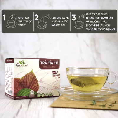 Combo Giải cảm, Giảm ho Goce (1 hộp Trà tía tô 40g, 1 hộp Bột tía tô 72g)