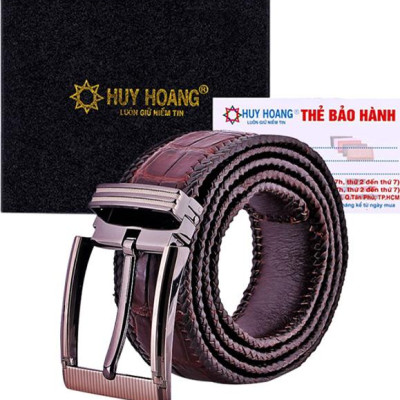 Thắt Lưng Nam Da Cá Sấu Đan Viền Bản Lớn Đầu Kim Huy Hoàng HT4295 - Nâu Đất