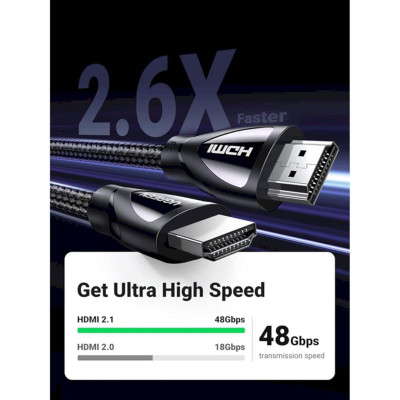 Ugreen UG40180HD150TK 2m 2.1 HDMI 8K 60hz 48Gpbs Male to Male Braided Cable 4k 120hz - HÀNG CHÍNH HÃNG