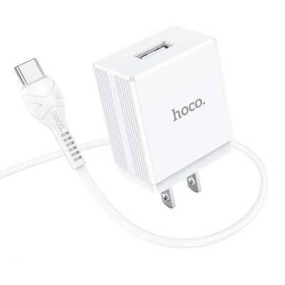 Bộ sạc 2.4A Hoco DC01 Plus chân cắm dẹt kèm dây sạc Type-C dài 1M cho Android - Hàng chính hãng