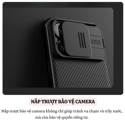 Ốp lưng chống sốc bảo vệ camera cho iPhone 16 / 16 Plus / 16 Pro / 16 Pro Max hiệu Nillkin Camshield - Viền dẻo TPU, đệm khí chống sốc, Lưng nhám PC - Hàng nhập khẩu