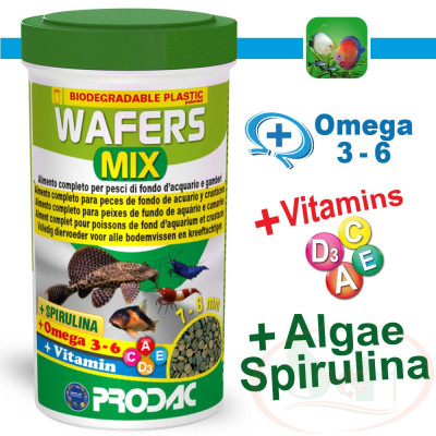 Thức ăn cá Prodac Wafers Mix chìm tầng đáy viên tảo cá chuột pleco bể tép thủy sinh