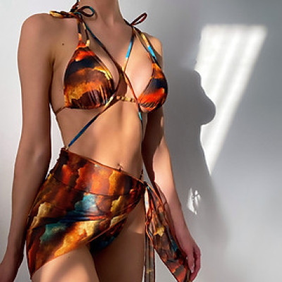 Set Bikini 3 món áo ngực quần tam giác kèm khăn quấn