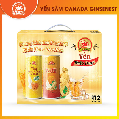 Nước yến thảo dược sâm Canada Healwa (1 thùng x 12 lon x 240ml) Thức uống dinh dưỡng dành cho người Việt