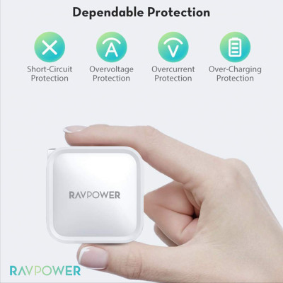 Bộ Củ Sạc Nhanh Type C 30W Cho iPhone 15, iP16, Cho SamSung RAVPower RP-PC120 Và Cáp Type C to C RP-CB047 - Hàng Chính Hãng