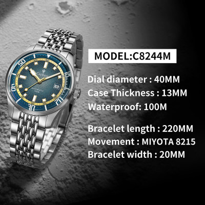 Đồng Hồ Nam Cadisen C8244M2 Chính Hãng Full Box Chống Nước Kính Chống Xước Dây Thép BH 2 Năm Máy Cơ