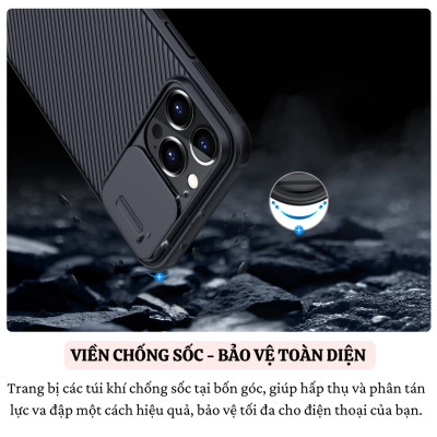 Ốp lưng chống sốc bảo vệ camera cho iPhone 16 / 16 Plus / 16 Pro / 16 Pro Max hiệu Nillkin Camshield - Viền dẻo TPU, đệm khí chống sốc, Lưng nhám PC - Hàng nhập khẩu