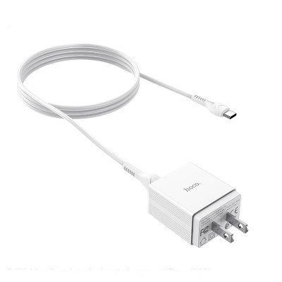Bộ sạc 2.4A Hoco DC01 Plus chân cắm dẹt kèm dây sạc Type-C dài 1M cho Android - Hàng chính hãng