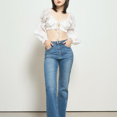 DOTTIE - Áo ngắn tay phồng rút nhún - Trắng - T0697