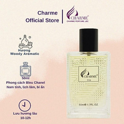 Nước hoa nam quyến rũ, Charme Iris, thơm lâu, sành điệu cá tính, lưu hương cả ngày, 50ml