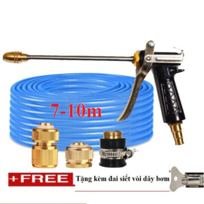  Bộ dây vòi xịt nước rửa xe, tưới cây . tăng áp 3 lần, loại 7m,10m 206318 đầu đồng,cút đồng+ tặng đai