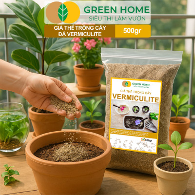 Đá Vermiculite (Vơ Mi) Greenhome, Bao 500gr, Giá Thể, Ươm Hạt Giống, Trồng Rau Mầm, Đất Hoa Hồng, Sen Đá, Thuỷ Canh