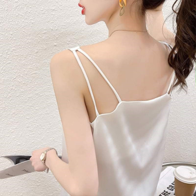 Áo Hai Dây Cổ Tim Mặc Trong Vest blazer kiểu nữ freesize (40-65kg) Vải Lụa Satin Mịn ,Thoáng Mát New Design AO0003