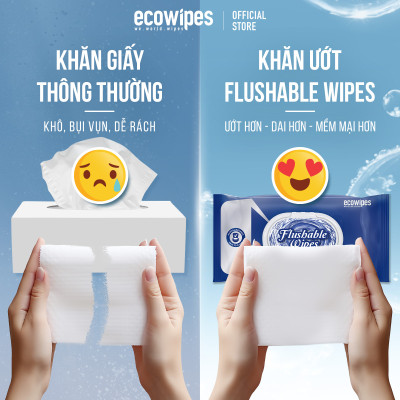 Khăn ướt vệ sinh phân hủy Flushable gói 20 tờ tan nhanh trong nước không lo tắt nghẽn