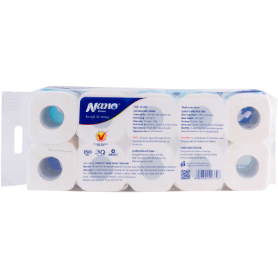 Giấy vệ sinh Blue 10 cuộn có lõi, thương hiệu Nano giấy 2 lớp an toàn cho người dùng