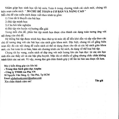 30 Chủ Đề Toán 6 - Cơ Bản Và Nâng Cao (Dùng Chung Cho 3 Bộ Sách)