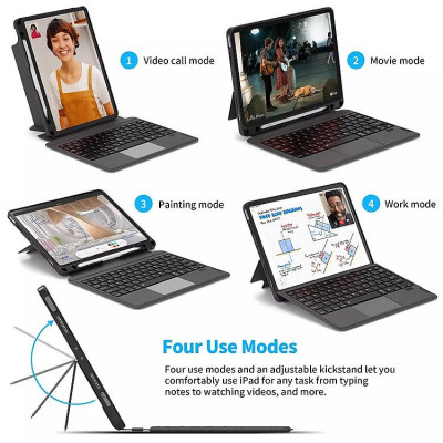 Bao Da Kèm Bàn Phím Không Dây WIWU Magtuoch Dùng Cho iPad 10.2/ 10.5, iPad Pro 11 inch/Air 4/Air5, iPad 12.9 2020/2021, Air11inch M3 , Pro M4 ( Có Khe Để Bút) Có Đèn Led Phím, Trackpad Mượt, Có Thể Tháo Rời Bàn Phím- Hàng chính hãng
